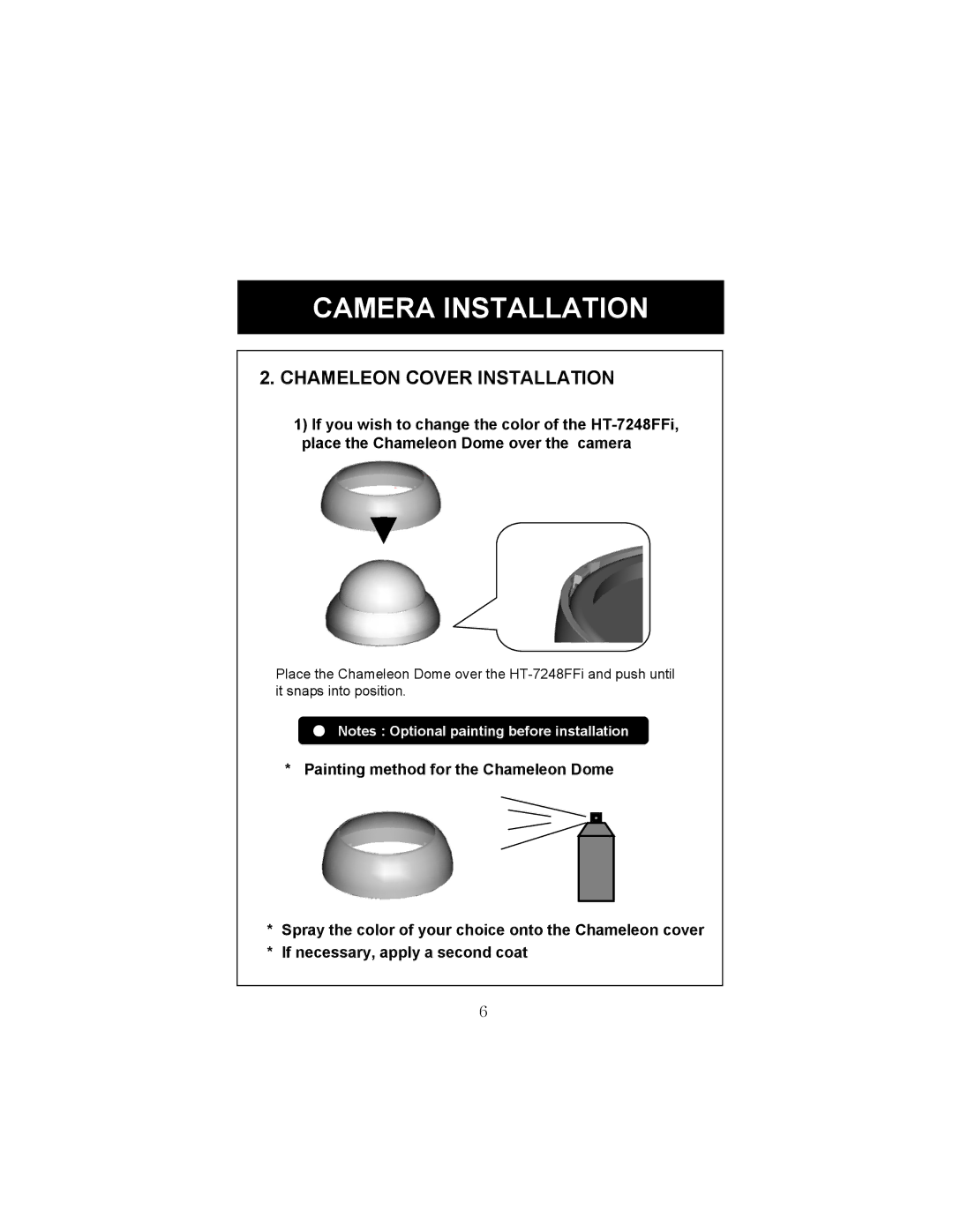 Speco Technologies HT-7248FFI manual Chameleon Cover Installation 