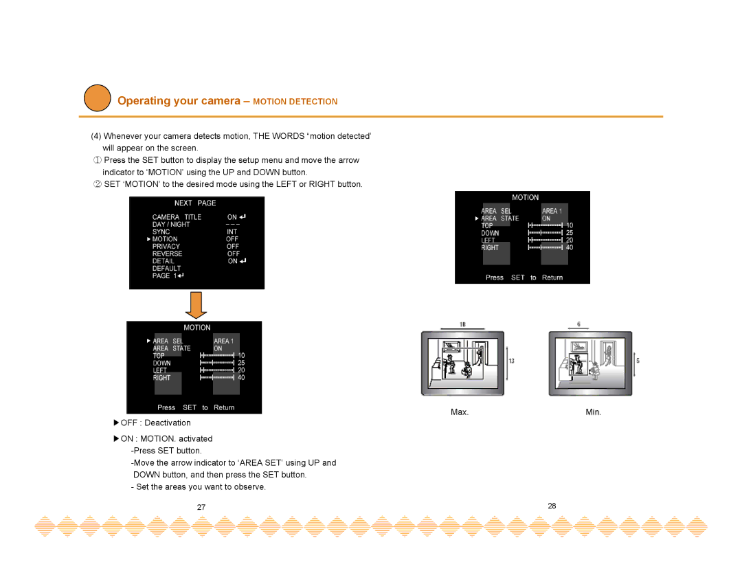 Speco Technologies HT-INTT5 manual Operating your camera Motion Detection 