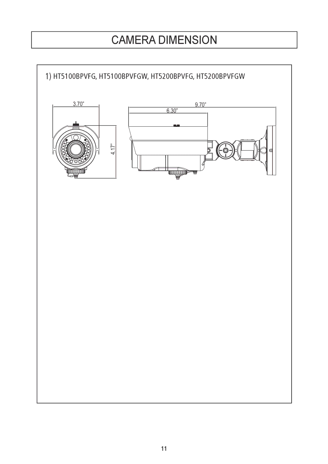 Speco Technologies HT5200BPVFGW, HT5100BPVFGW specifications Camera Dimension 