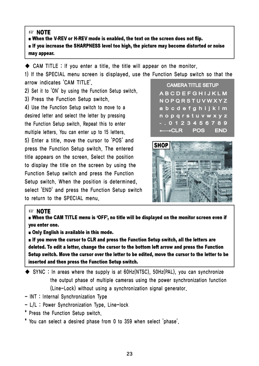 Speco Technologies HT5200BPVFGW, HT5100BPVFGW specifications Arrow indicates CAM Title 