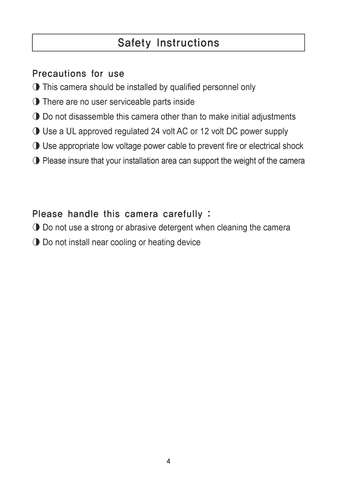 Speco Technologies HT5100BPVFGW, HT5200BPVFGW specifications Safety Instructions, Precautions for use 