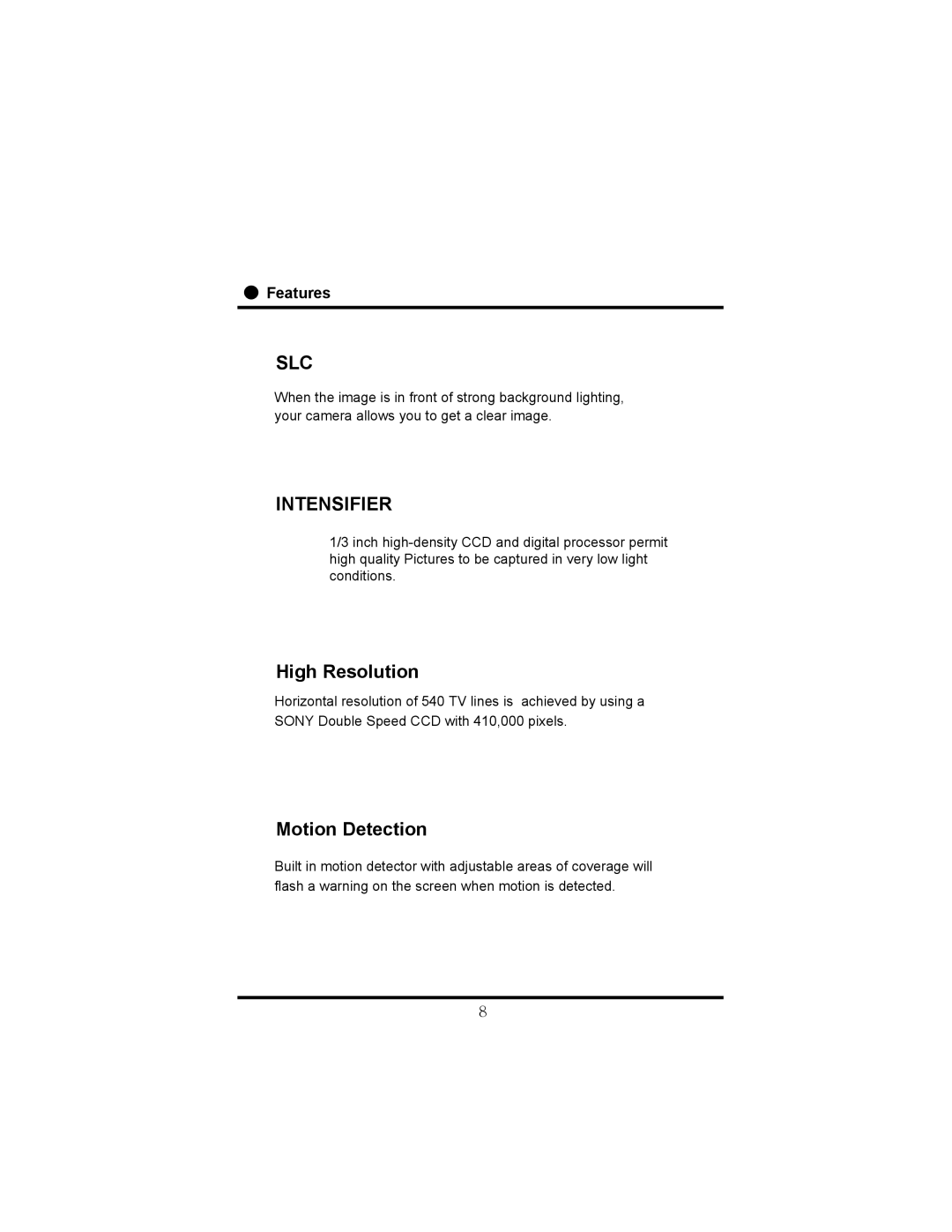 Speco Technologies HTB11FFi manual Slc, Intensifier 