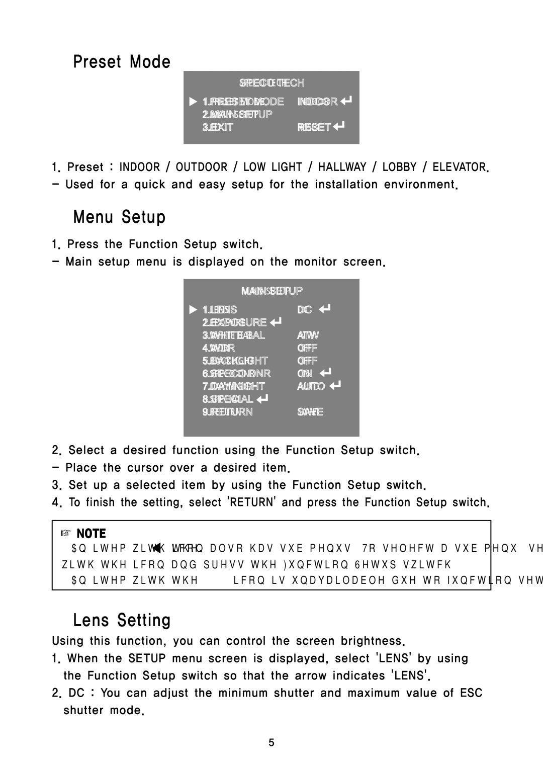 Speco Technologies HTD8FFI, HTB11FFi, HT7248FFI instruction manual Preset Mode, Menu Setup, Lens Setting 