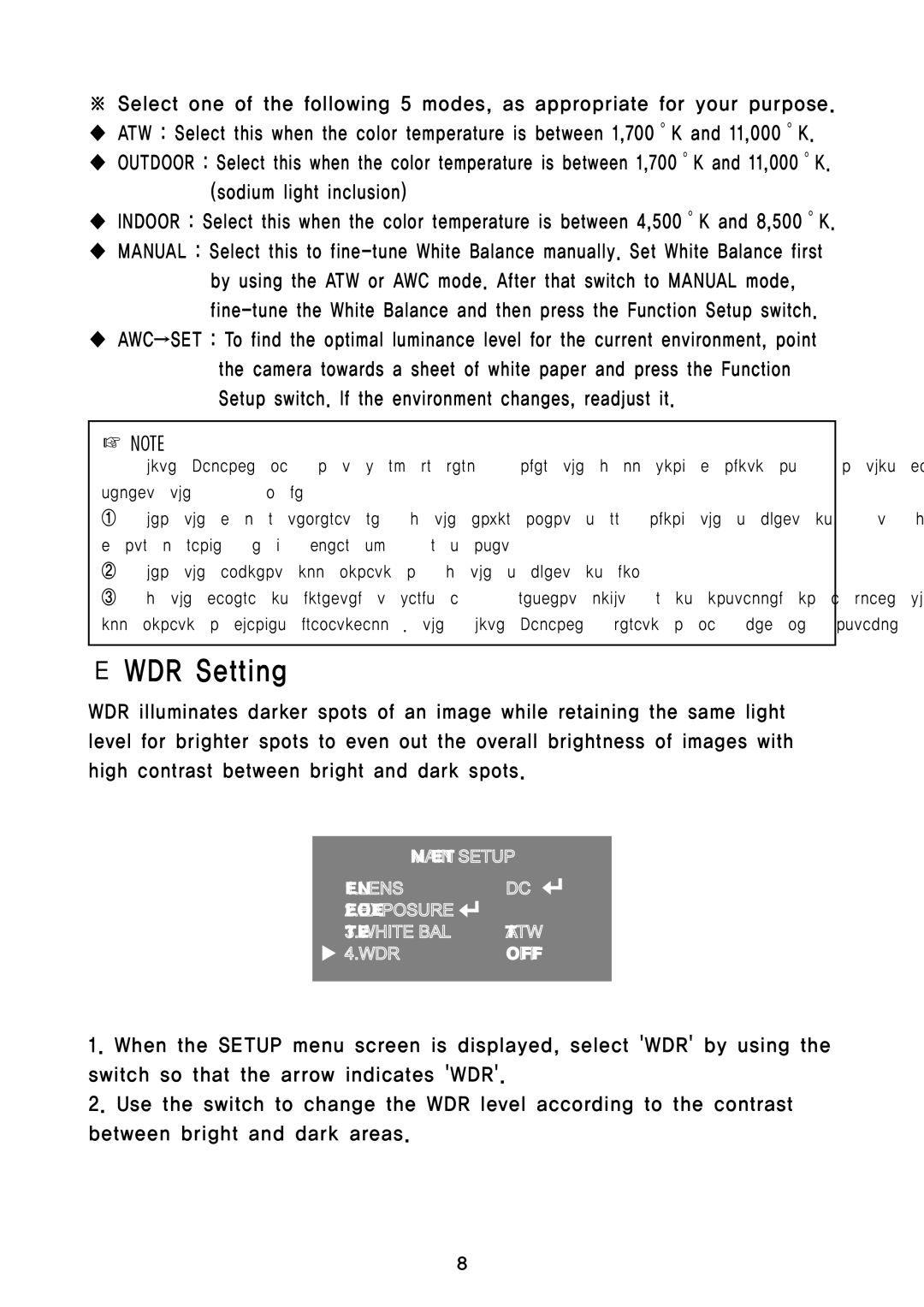 Speco Technologies HTD8FFI, HTB11FFi, HT7248FFI instruction manual WDR Setting, Sodium light inclusion 