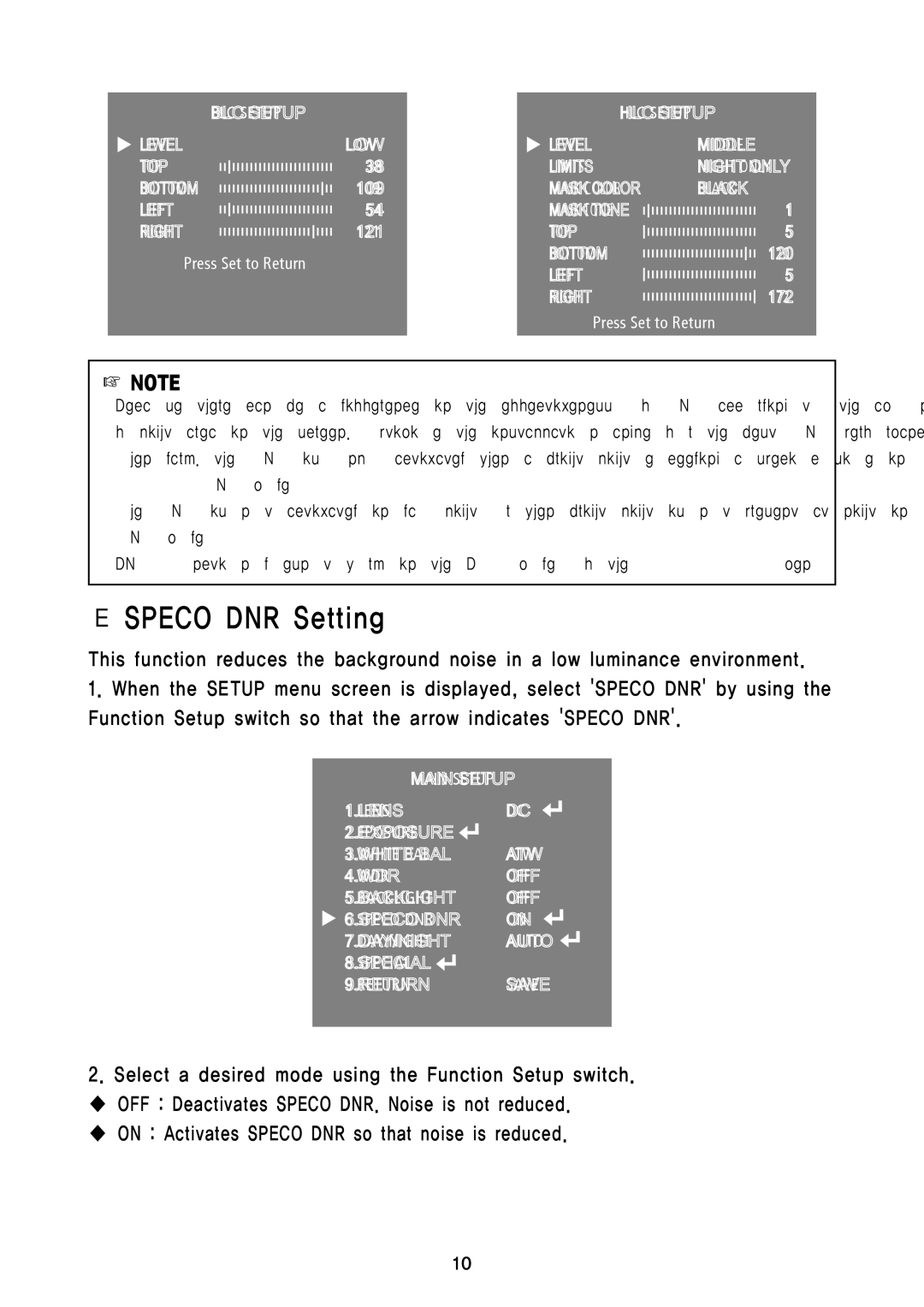 Speco Technologies HT7248FFI, HTD8FFI, HTB11FFi instruction manual Speco DNR Setting 