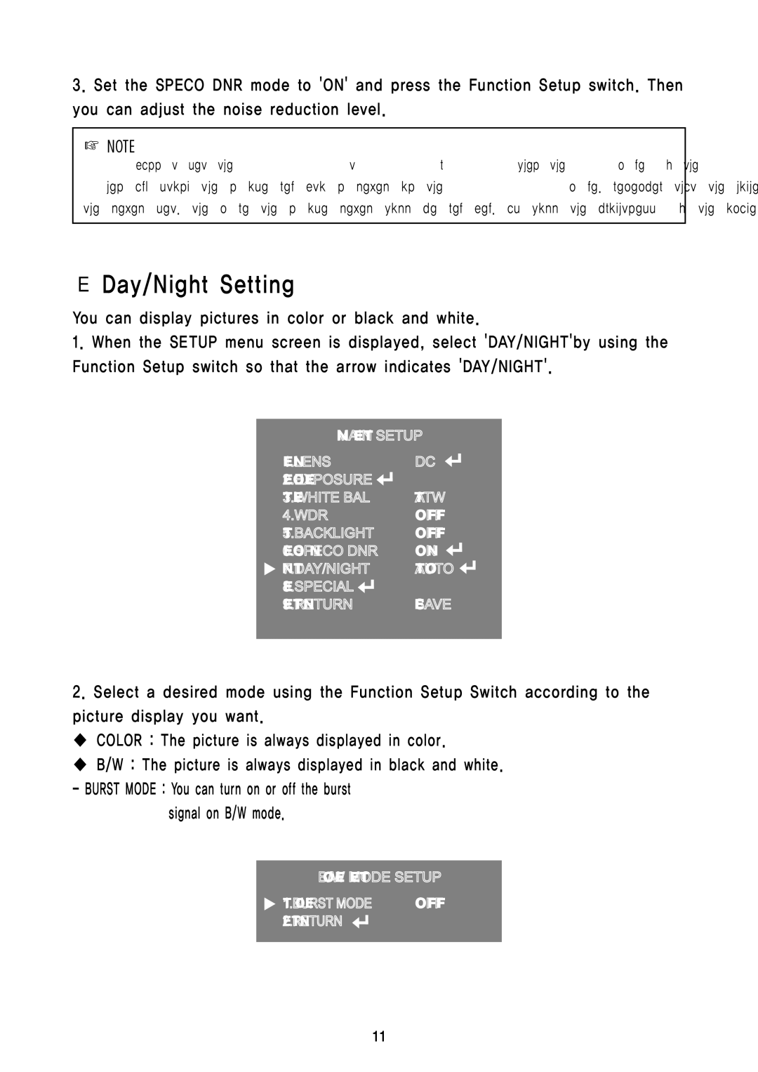 Speco Technologies HTD8FFI, HTB11FFi, HT7248FFI instruction manual Day/Night Setting 