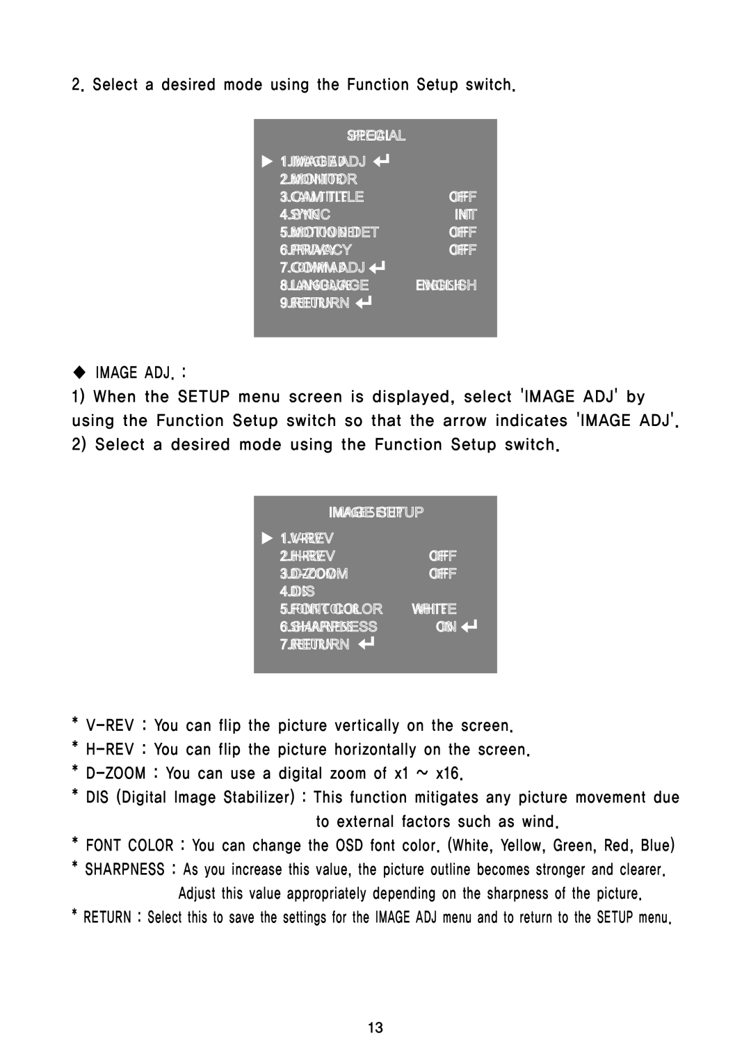 Speco Technologies HT7248FFI, HTD8FFI, HTB11FFi instruction manual Image ADJ 