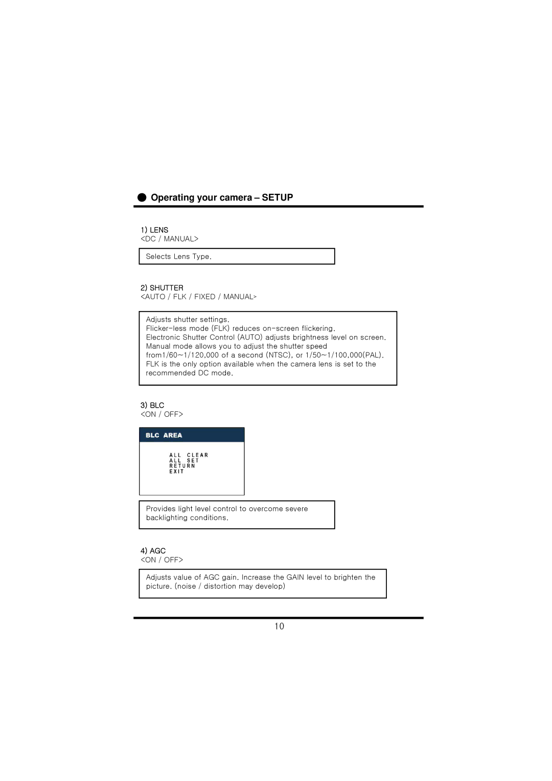 Speco Technologies HTD8SCS manual Operating your camera Setup, Shutter 