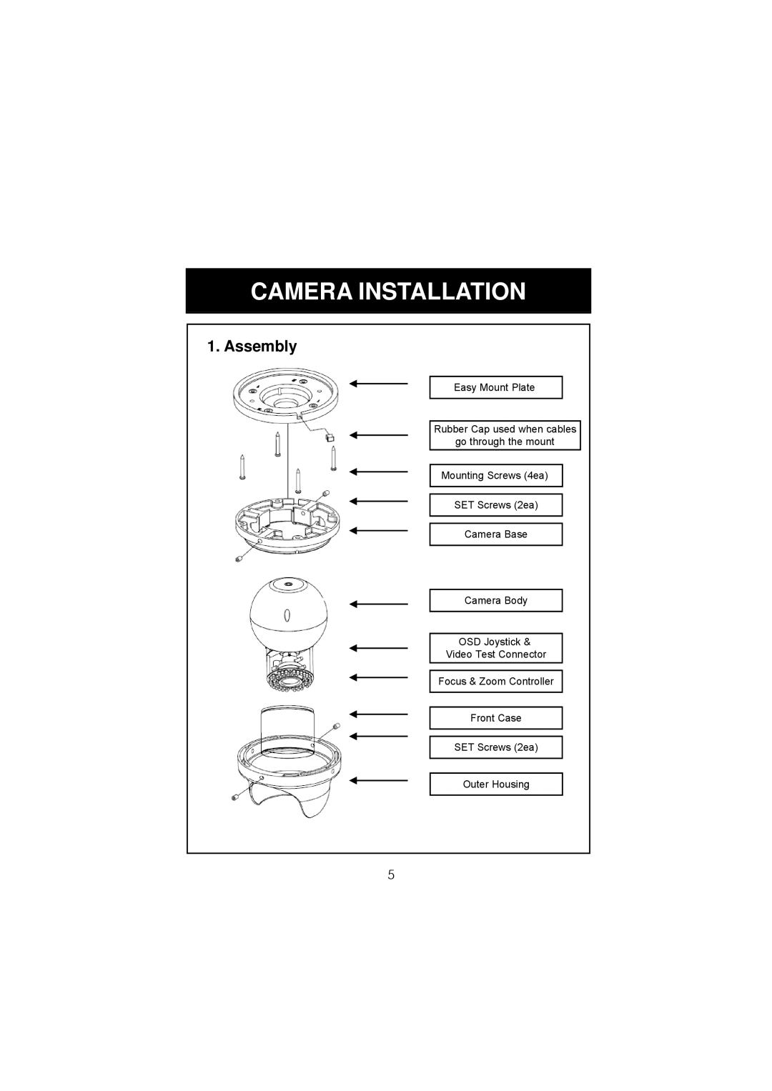 Speco Technologies HTD8SCS manual Camera Installation, Assembly 