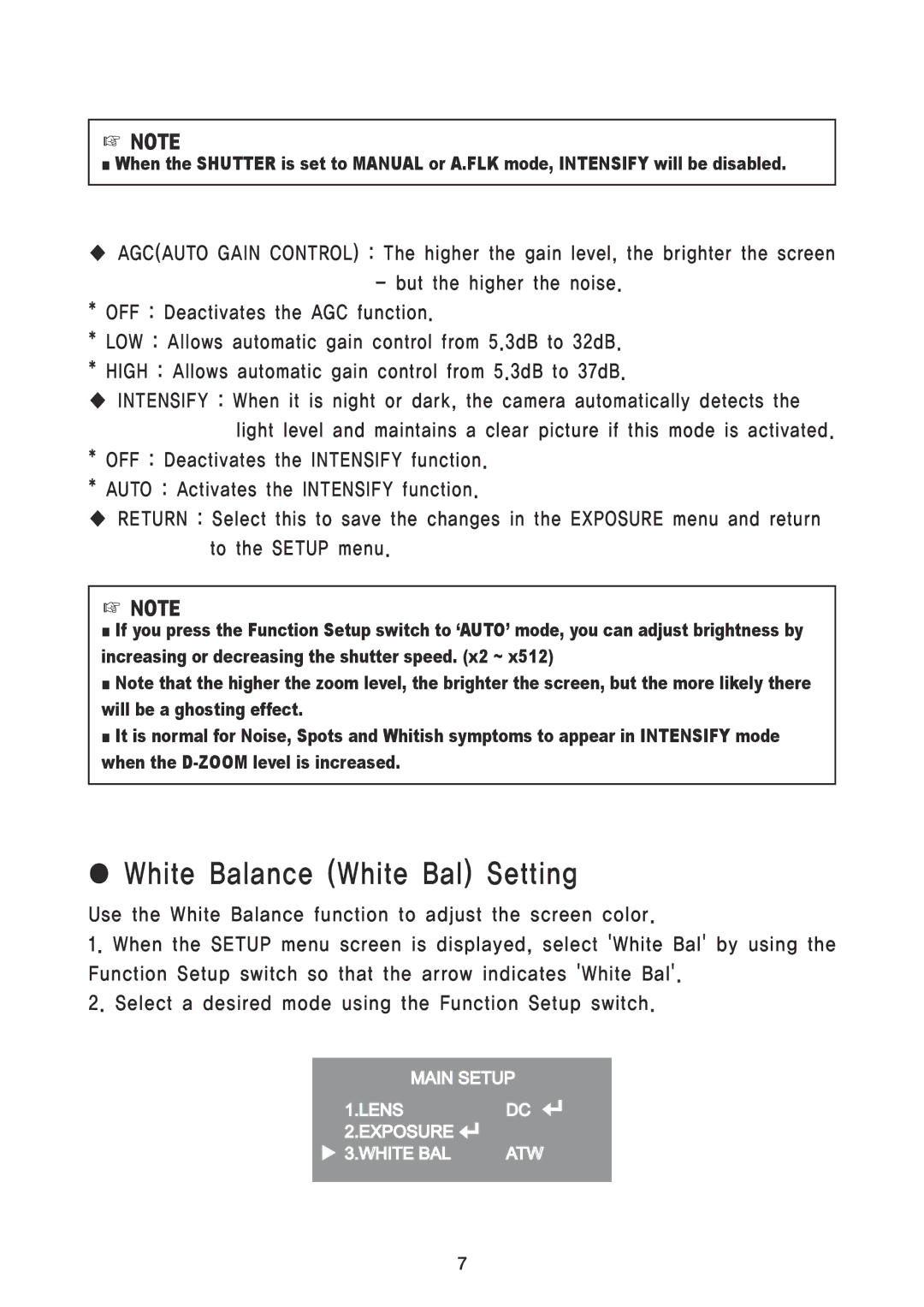 Speco Technologies HTINTD10, HTINTD8, HTINTD9, HTINTT5, CVC6246IHR, HTINTB9, HT7247IHR, HTINTB8 White Balance White Bal Setting 