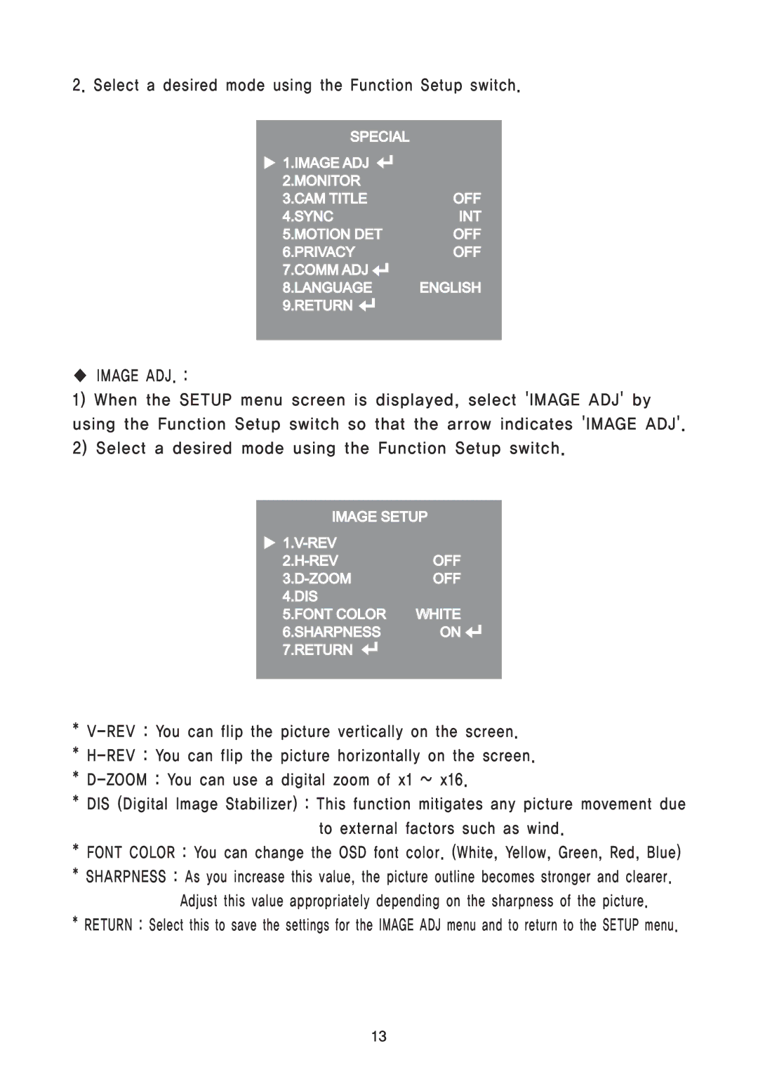 Speco Technologies HT647HRTP, HTINTD8, HTINTD9, HTINTT5, CVC6246IHR, HTINTB9, HTINTD10, HT7247IHR, HTINTB8, HT7250IHR Image ADJ 