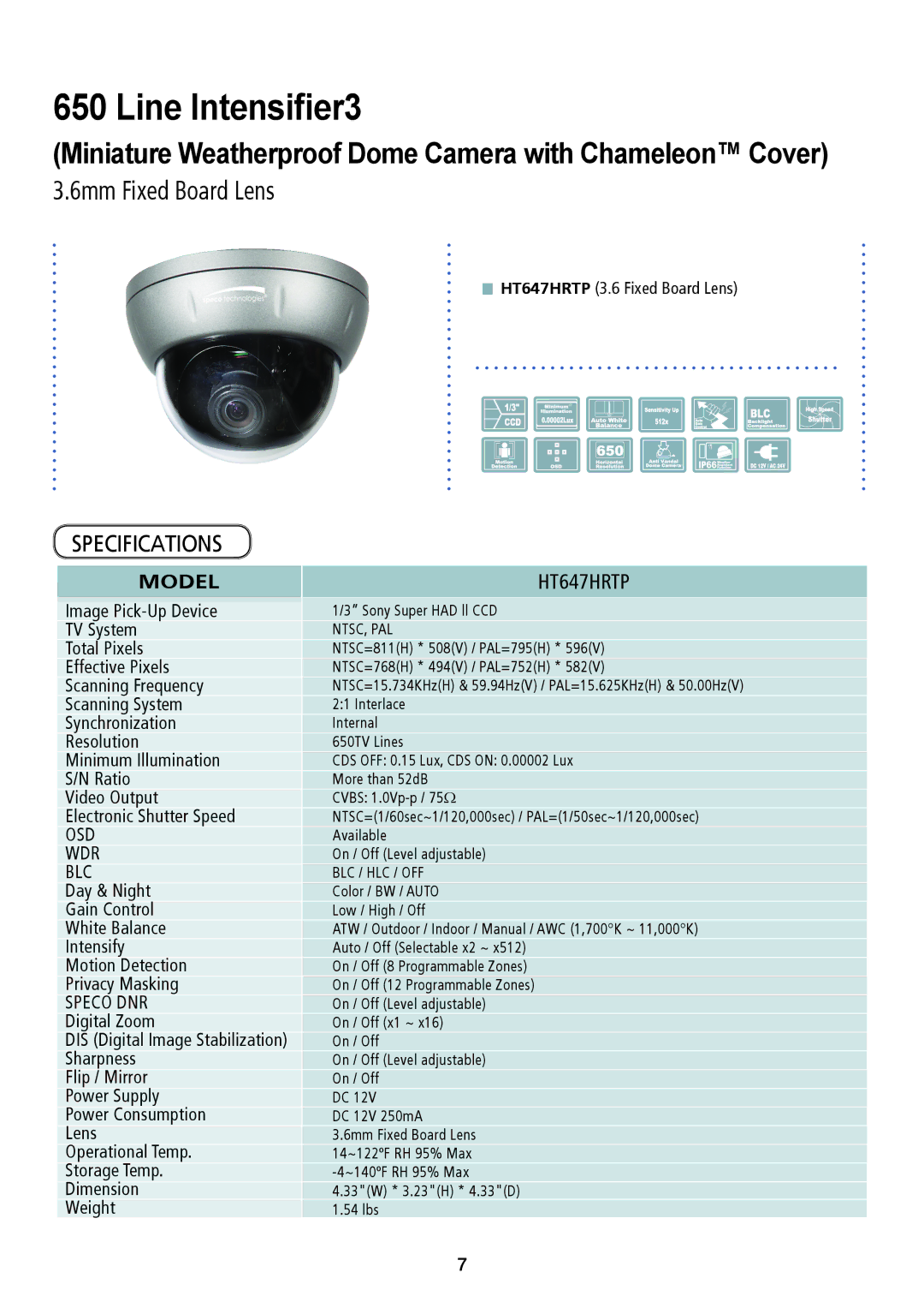 Speco Technologies HTINTB8, HTINTD8, HTINTD9, HTINTT5, CVC6246IHR, HTINTB9, HTINTD10 6mm Fixed Board Lens, Model HT647HRTP 