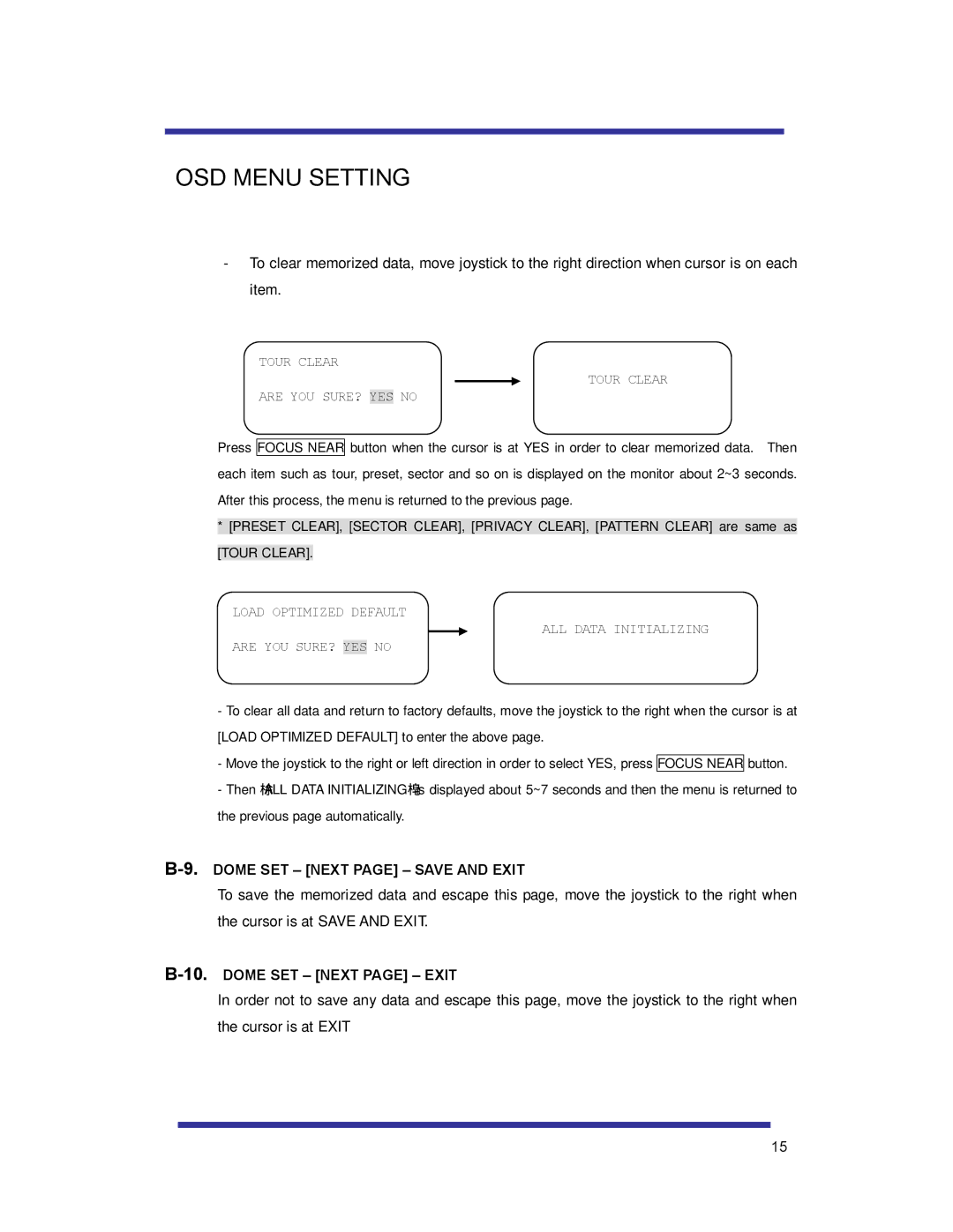 Speco Technologies HTSD10X manual Dome SET Next page Save and Exit, Dome SET Next page Exit 