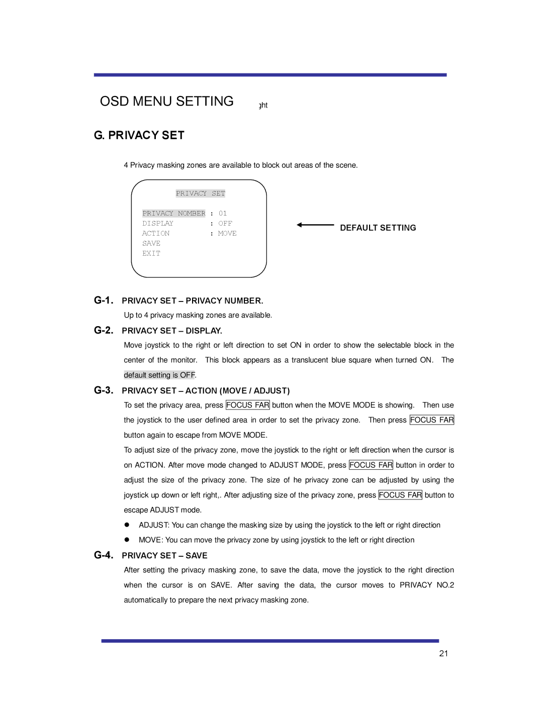 Speco Technologies HTSD10X manual Privacy SET 