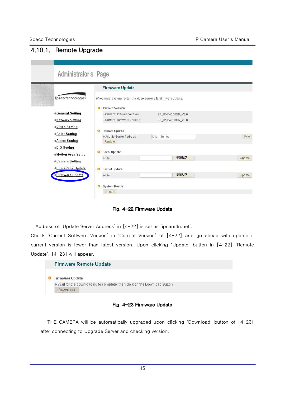 Speco Technologies & IP-WDRB1, IP-INTT5 user manual Remote Upgrade, ―22 Firmware Update 