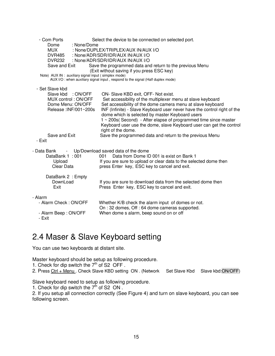 Speco Technologies KBD-927 instruction manual Maser & Slave Keyboard setting, Mux, On/Off 