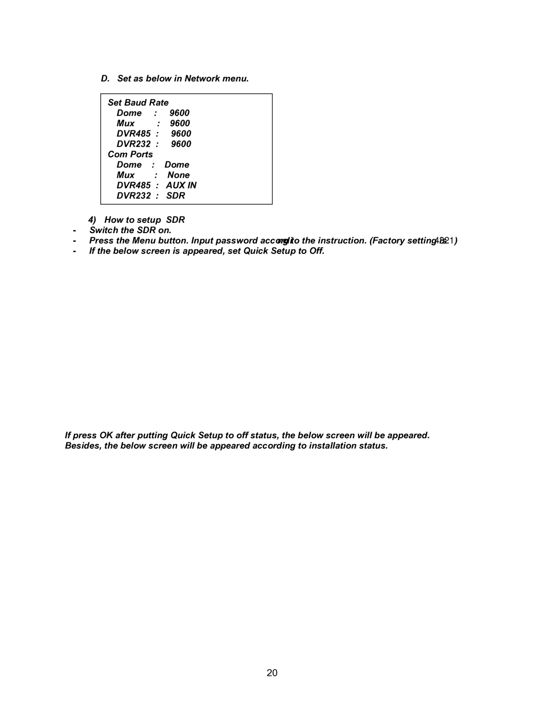 Speco Technologies KBD-927 instruction manual Aux, Sdr 