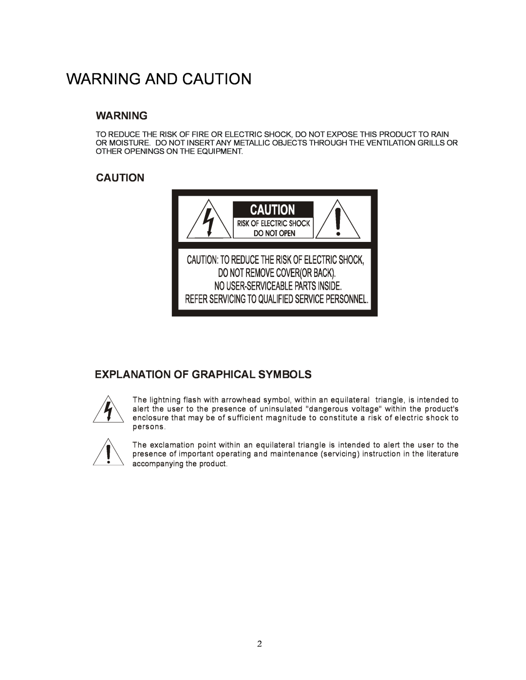 Speco Technologies KBD-927 instruction manual Warning And Caution, Explanation Of Graphical Symbols 