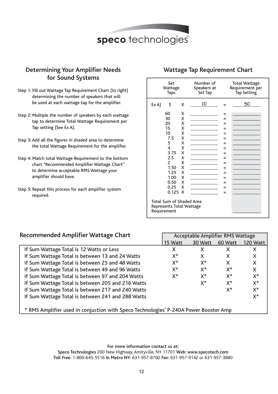 Speco Technologies P-30FACC instruction manual Determining Your Amplifier Needs For Sound Systems 