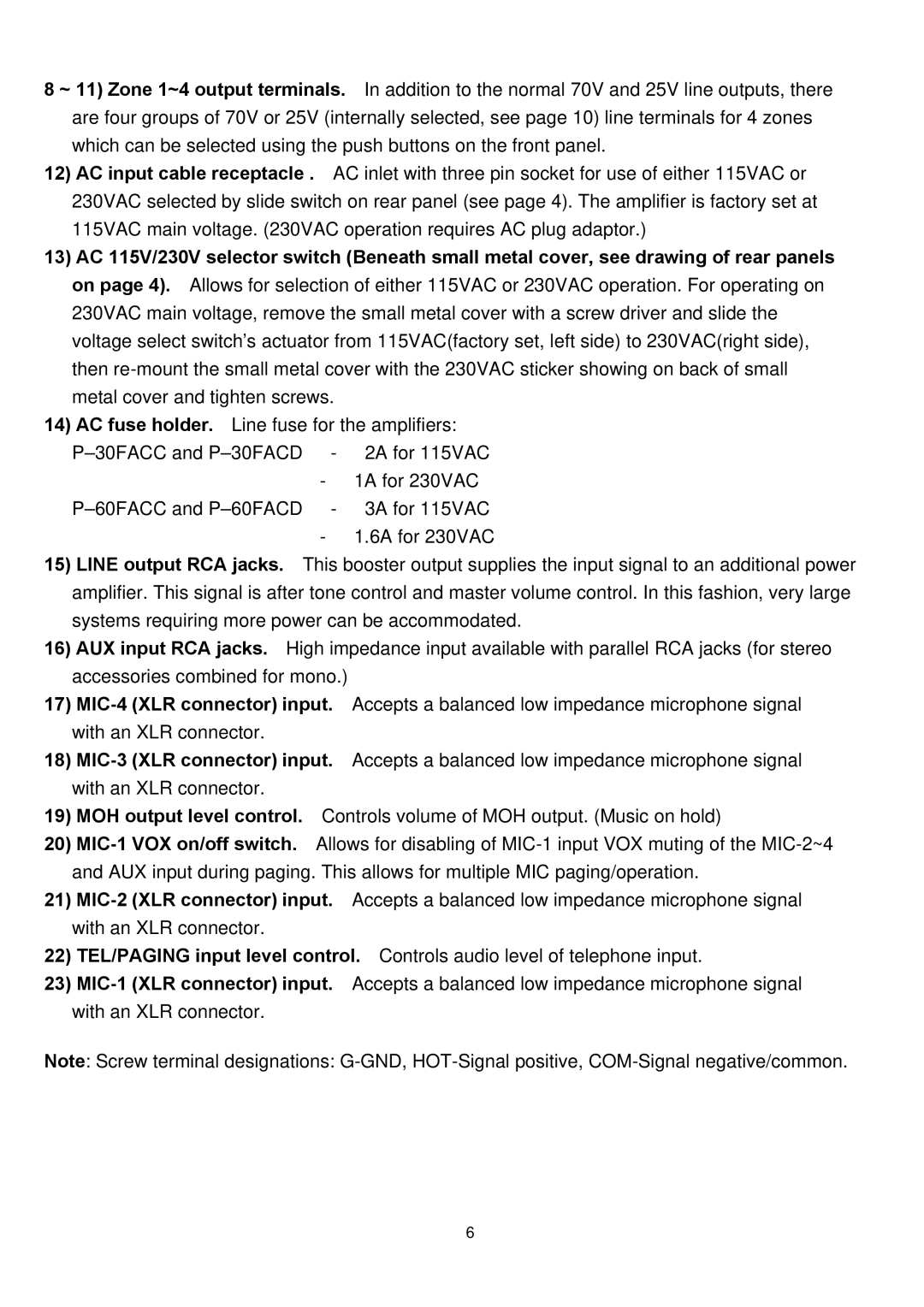 Speco Technologies P-30FACC instruction manual 