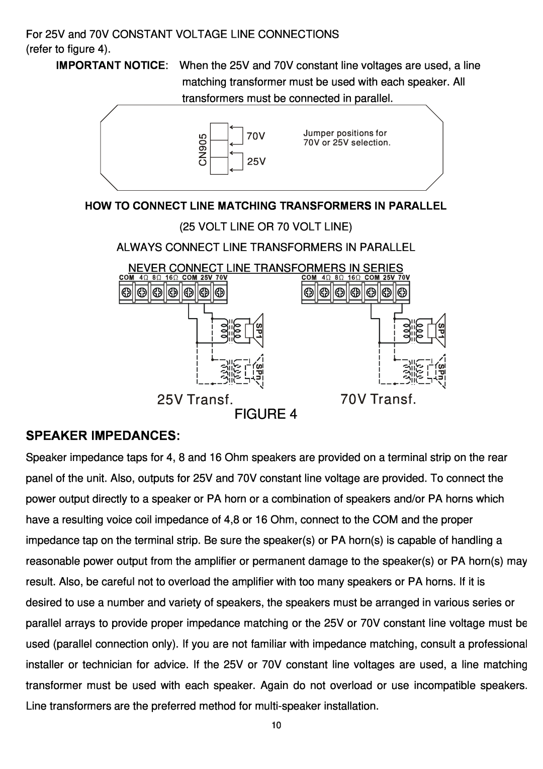 Speco Technologies P-30FACC instruction manual 25V Transf, 70V Transf, Speaker Impedances 