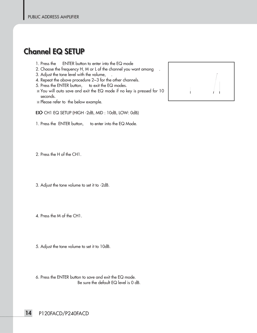 Speco Technologies P120FACD/P240FACD operation manual Channell EQ Setup 