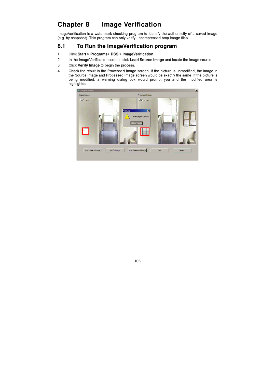 Speco Technologies PC Pro Series user manual Image Verification, To Run the ImageVerification program 