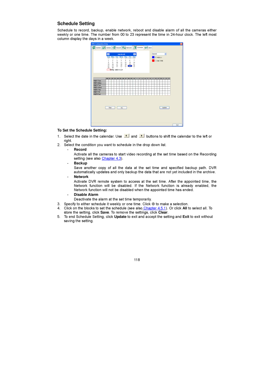 Speco Technologies PC Pro Series user manual Schedule Setting, Network 