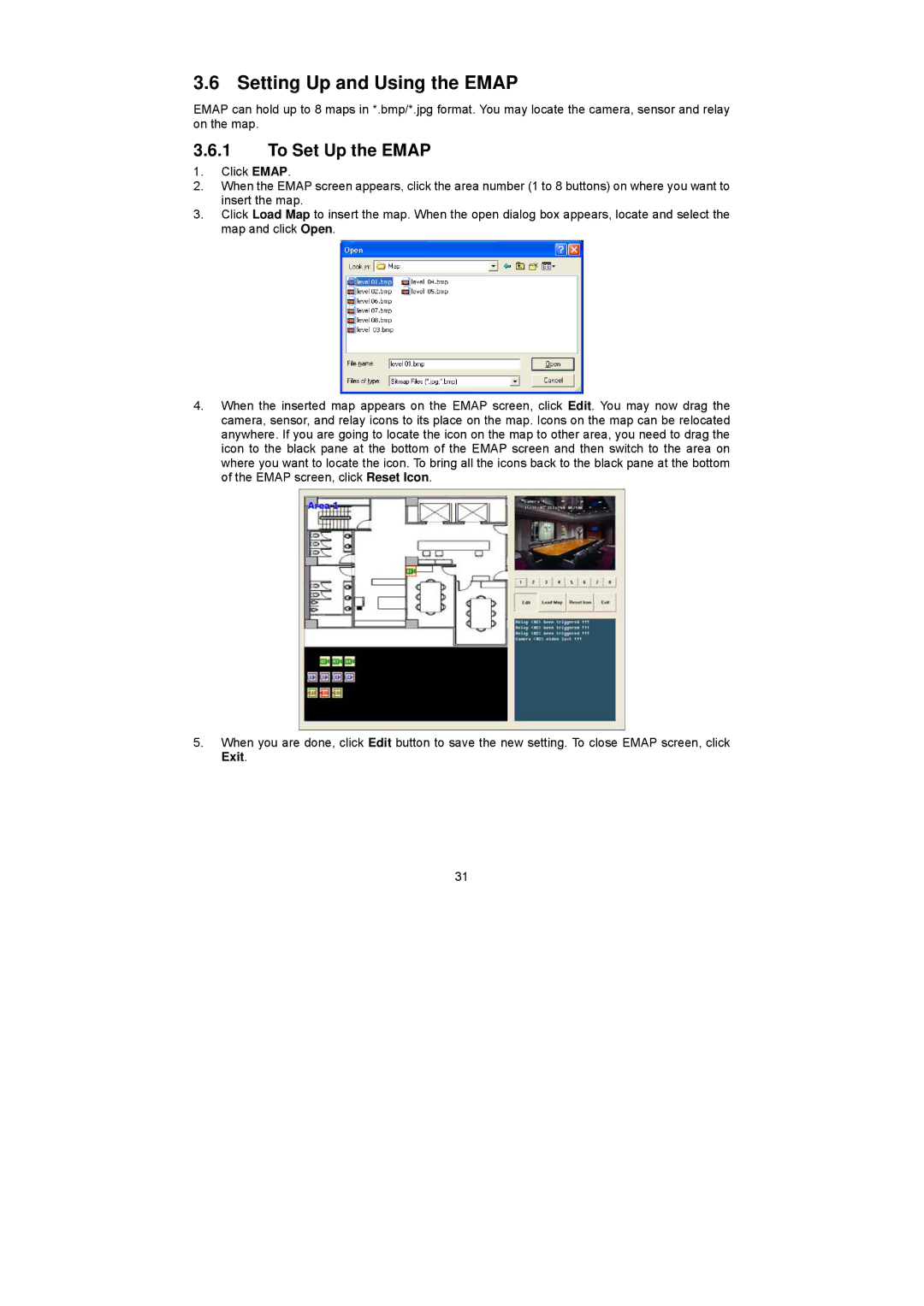 Speco Technologies PC Pro Series user manual Setting Up and Using the Emap, To Set Up the Emap 