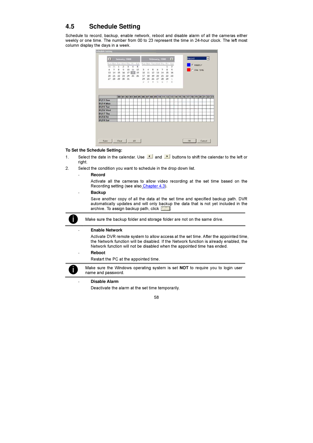 Speco Technologies PC Pro Series user manual Schedule Setting 