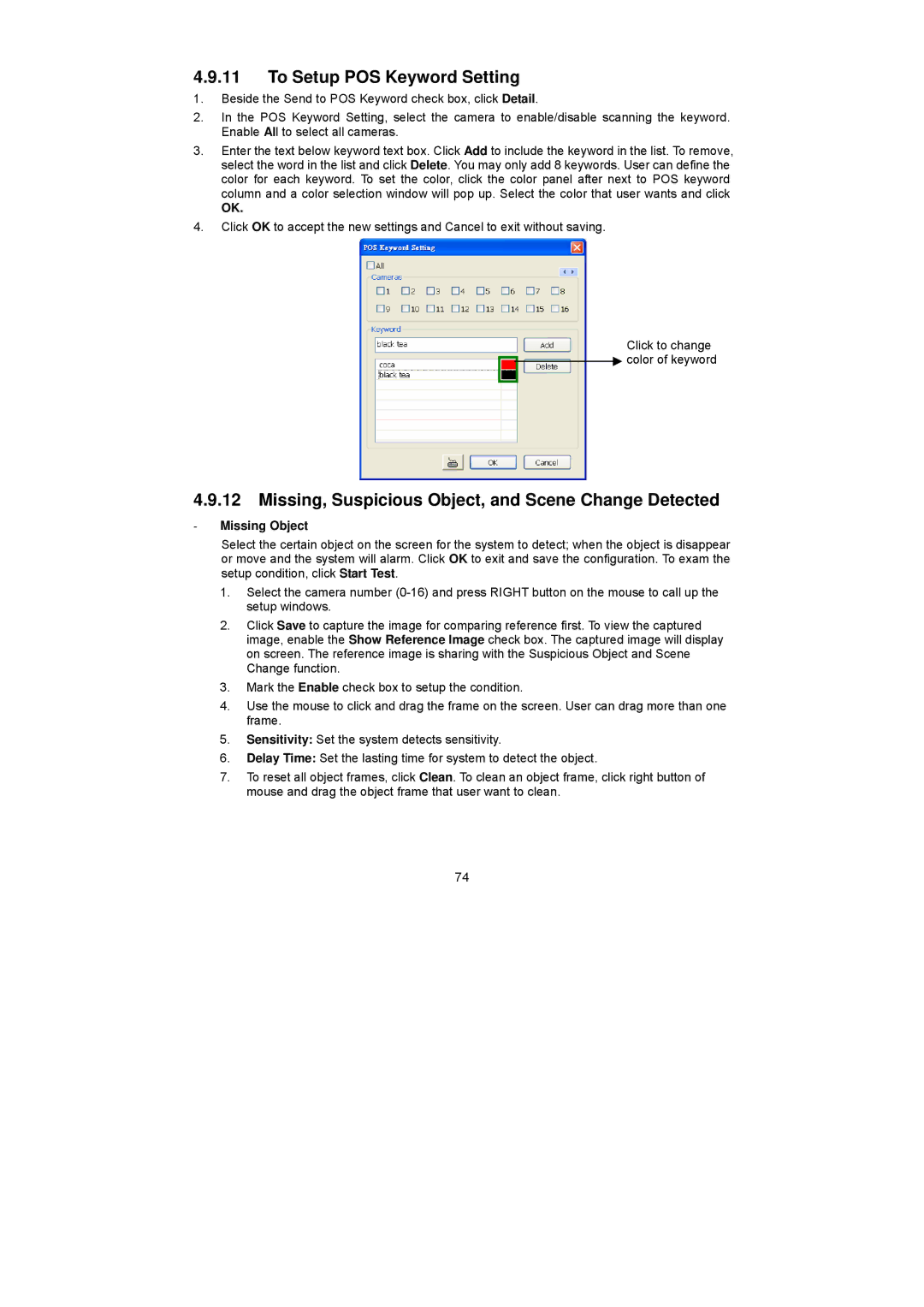 Speco Technologies PC Pro Series To Setup POS Keyword Setting, Missing, Suspicious Object, and Scene Change Detected 