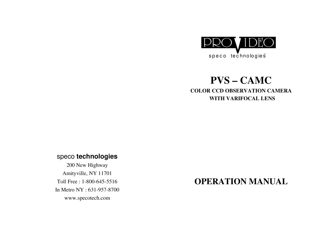 Speco Technologies PVS-CAMC operation manual PVS Camc 