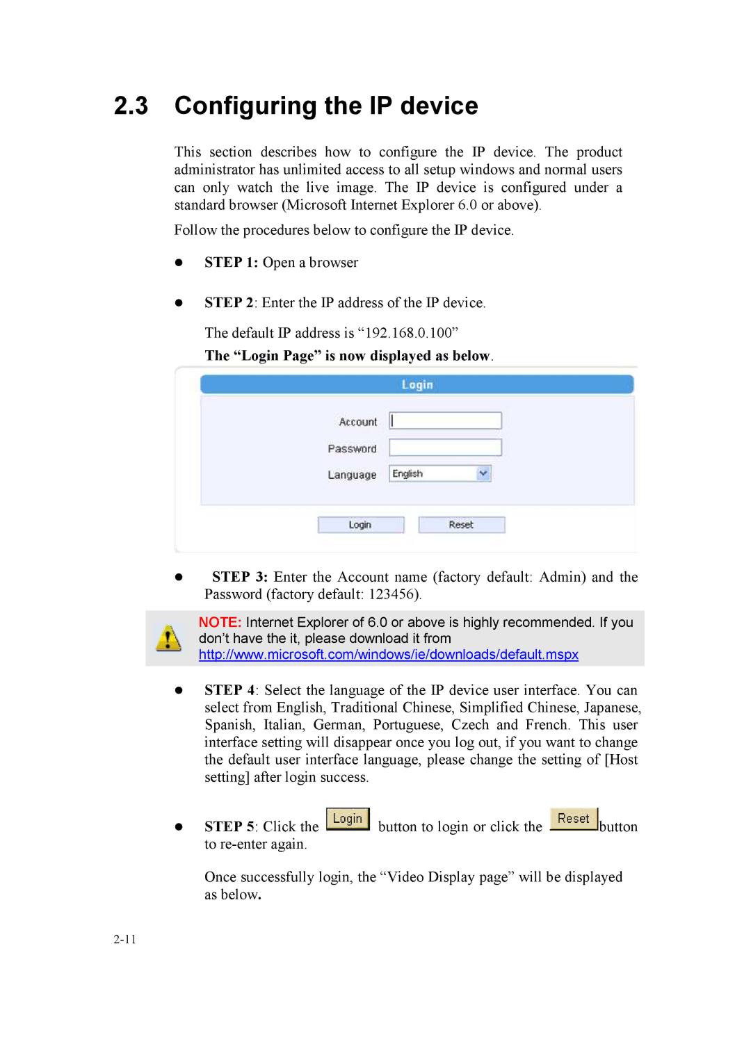 Speco Technologies SIPMPBVFH, SIPMPDVFH instruction manual Configuring the IP device 