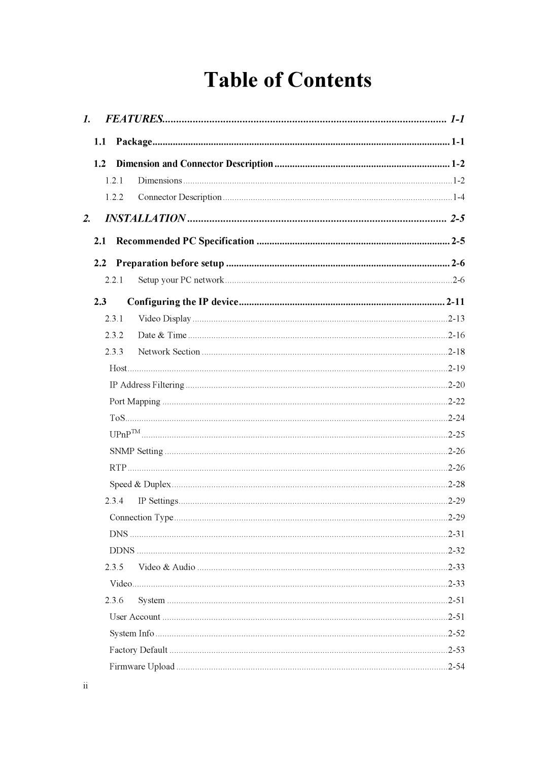 Speco Technologies SIPMPDVFH, SIPMPBVFH instruction manual Table of Contents 