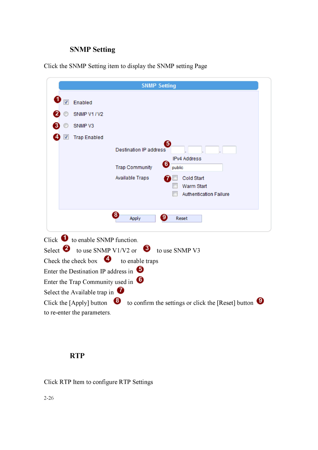 Speco Technologies SIPMPDVFH, SIPMPBVFH instruction manual Snmp Setting, Rtp 