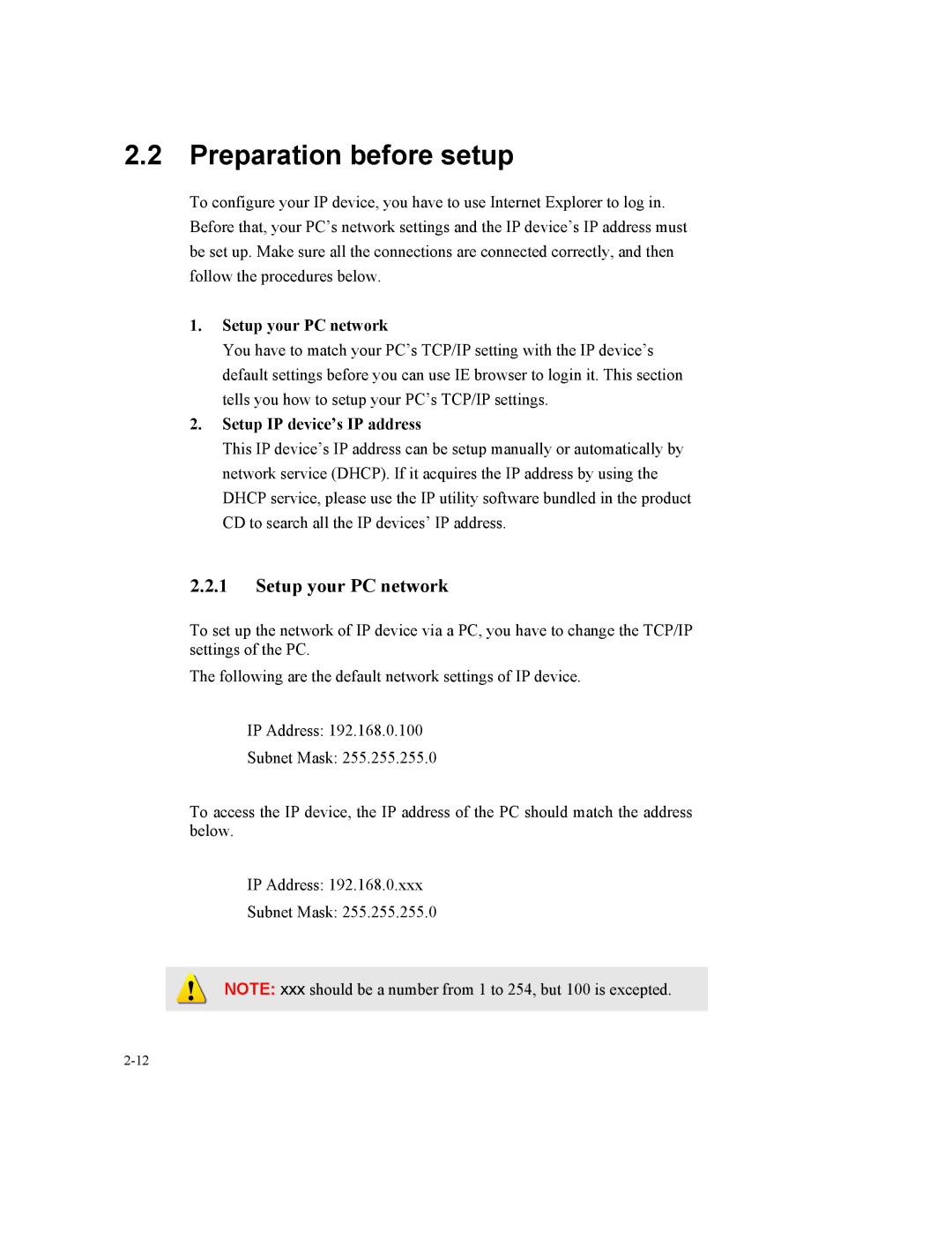 Speco Technologies SIPSD10X, SIPT5 instruction manual Preparation before setup, Setup your PC network 