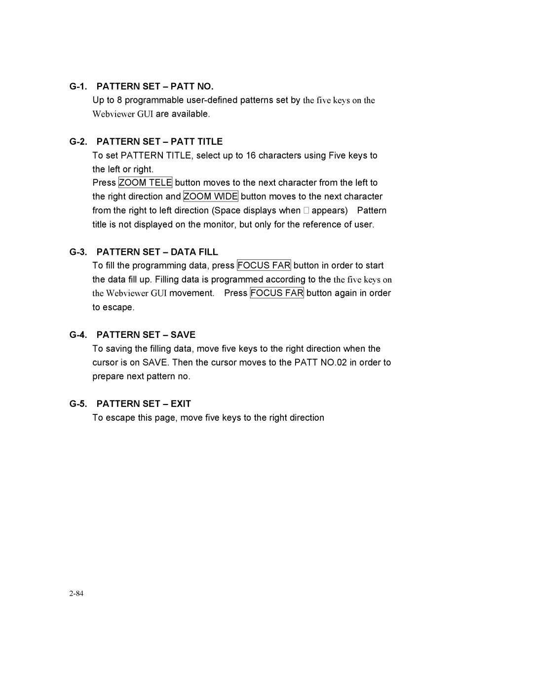 Speco Technologies SIPSD10X, SIPT5 Pattern SET Patt no, Pattern SET Patt Title, Pattern SET Data Fill, Pattern SET Save 