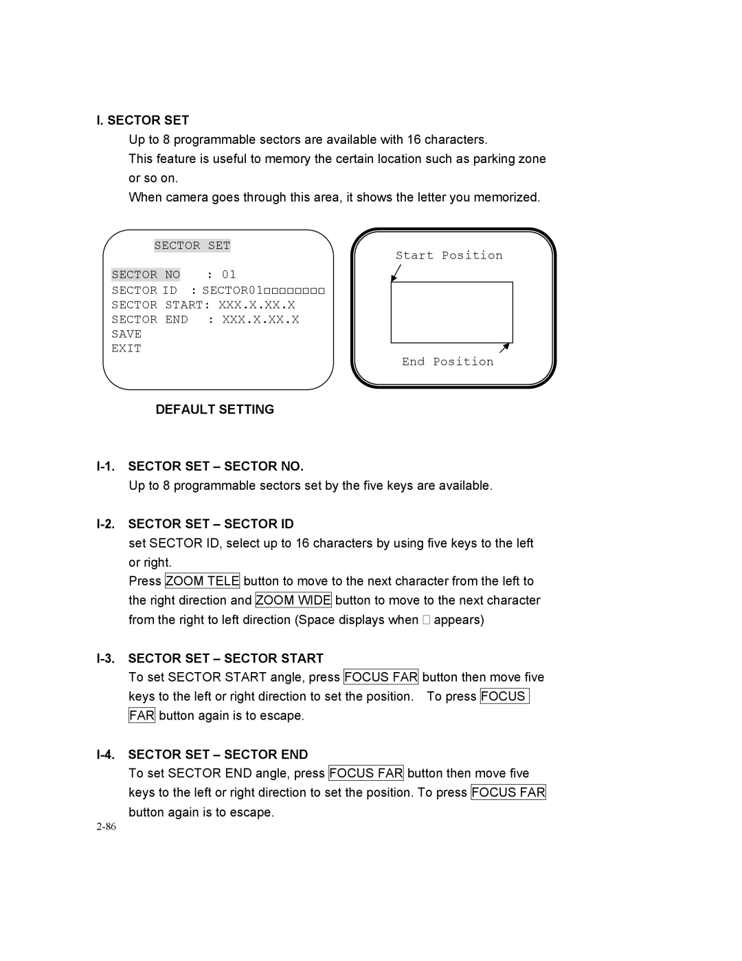 Speco Technologies SIPSD10X, SIPT5 Default Setting Sector SET Sector no, Sector SET Sector ID, Sector SET Sector Start 