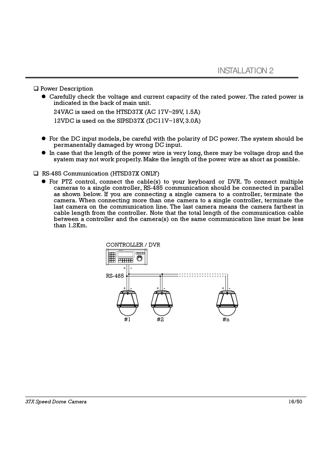 Speco Technologies SIPSD37X, HTSD37X specifications 37X Speed Dome Camera 16/50 