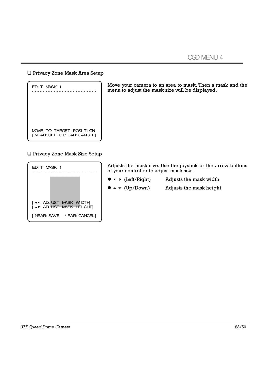 Speco Technologies SIPSD37X, HTSD37X specifications ‰ Privacy Zone Mask Area Setup 