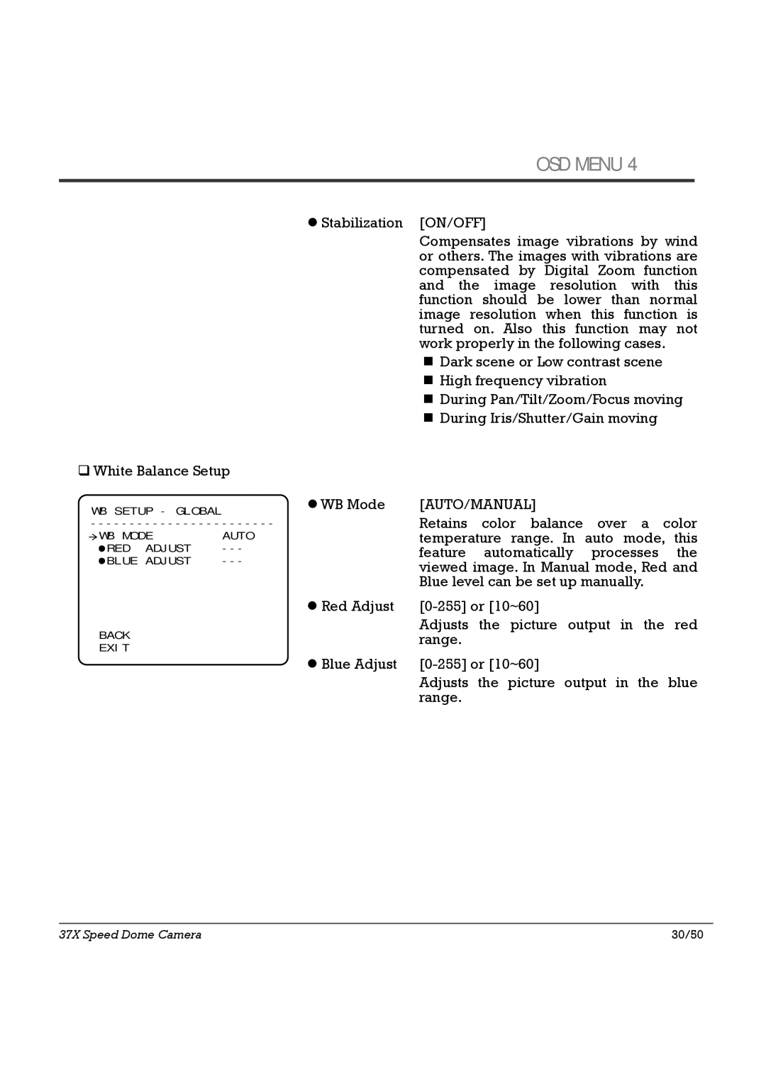 Speco Technologies SIPSD37X, HTSD37X specifications Auto/Manual 