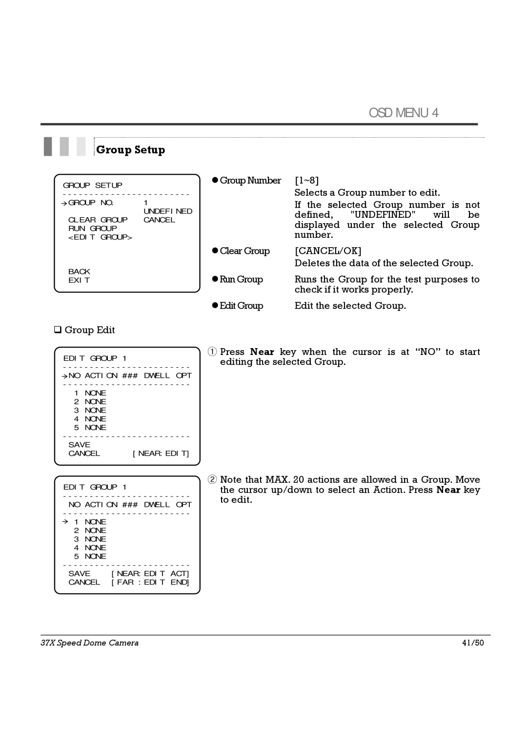 Speco Technologies HTSD37X, SIPSD37X specifications Group Setup, ‰ Group Edit 