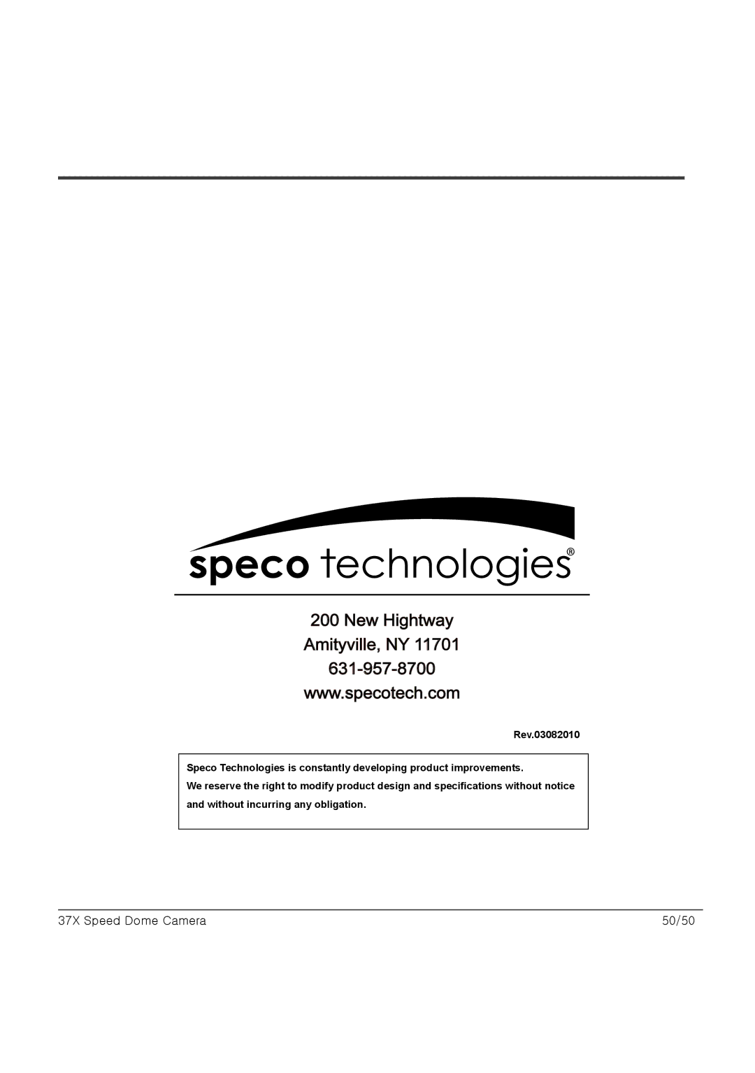 Speco Technologies SIPSD37X, HTSD37X specifications 37X Speed Dome Camera 50/50 