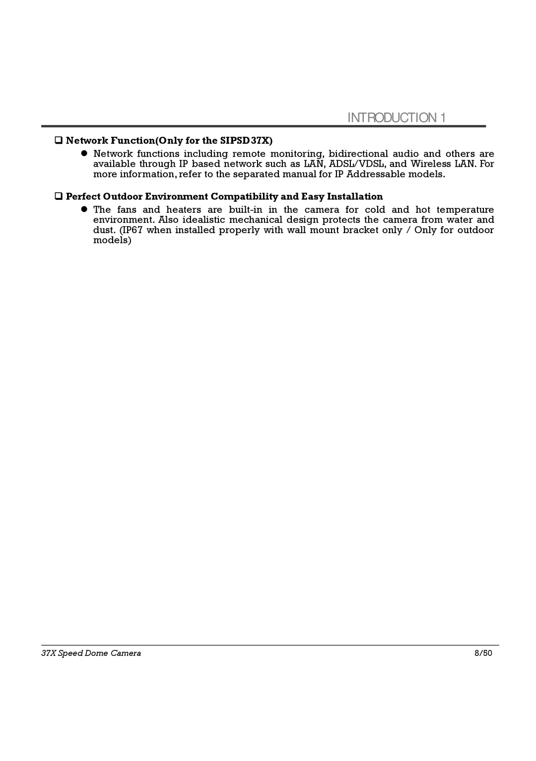 Speco Technologies HTSD37X specifications ‰ Network FunctionOnly for the SIPSD37X 