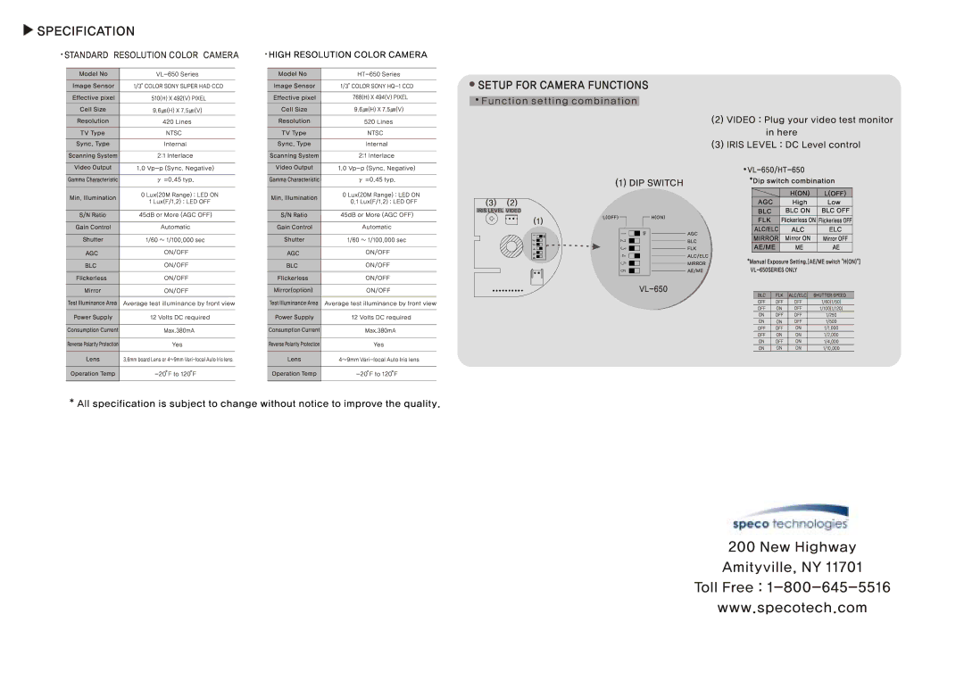 Speco Technologies VL-650 manual 