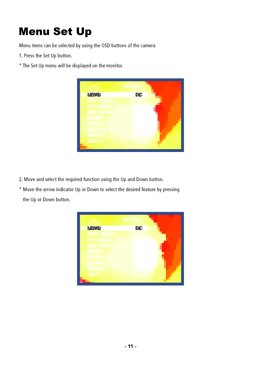 Speco Technologies VL647ILT instruction manual Menu Set Up 