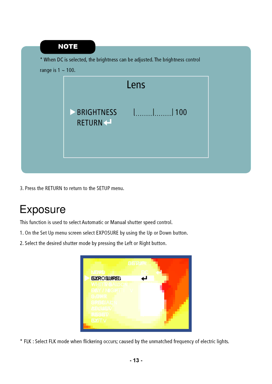 Speco Technologies VL647ILT instruction manual Exposure 