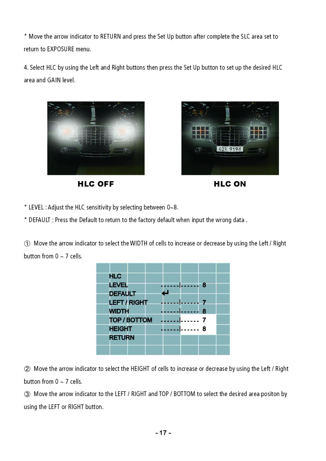 Speco Technologies VL647ILT instruction manual Hlc Off 