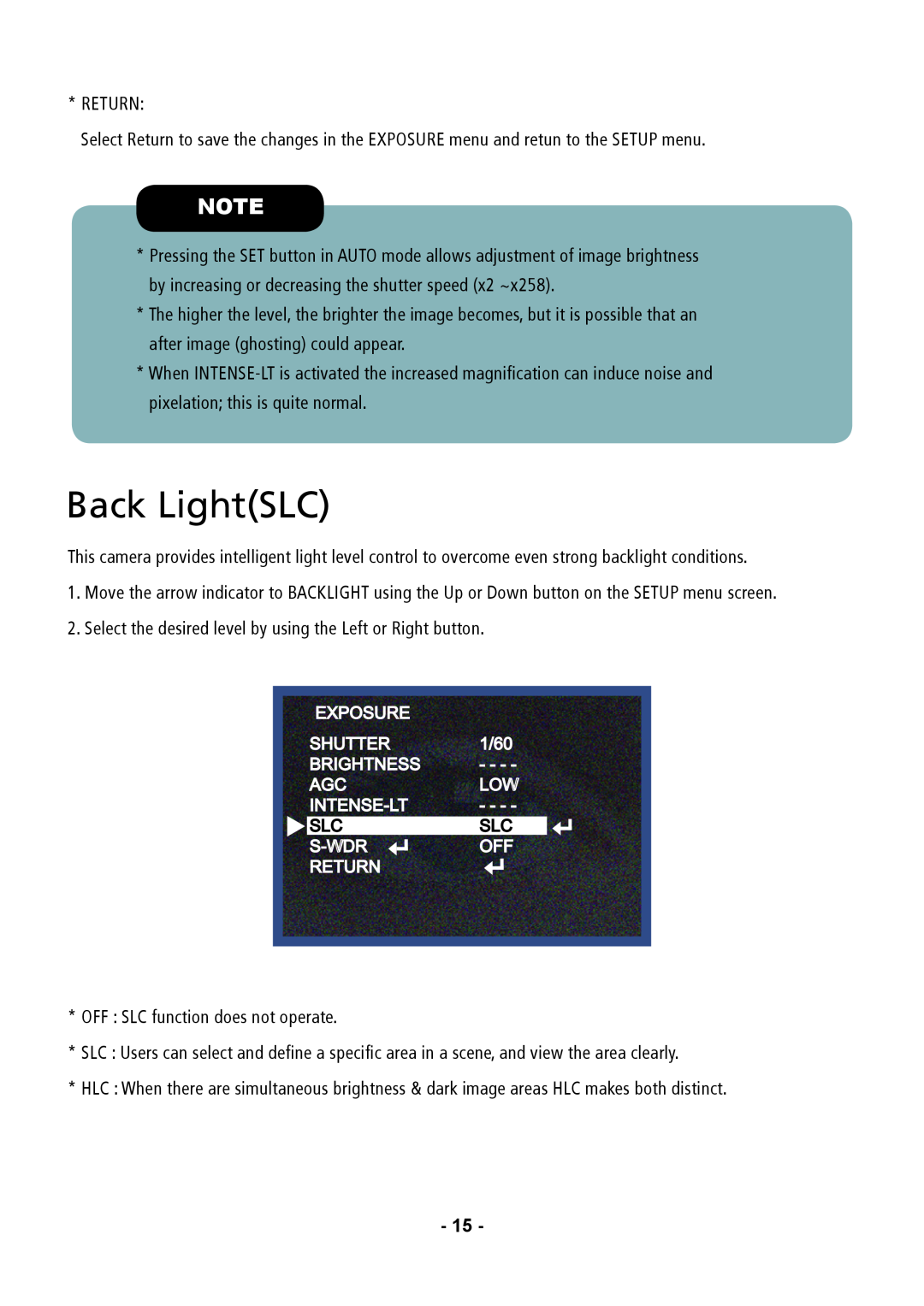 Speco Technologies VL647ILT instruction manual Back LightSLC 