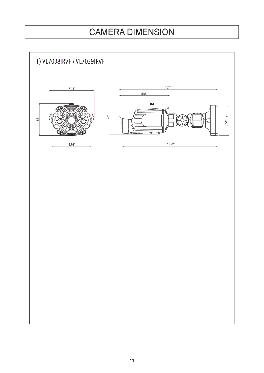 Speco Technologies VL7039IRVF, VL7038IRVF instruction manual Camera Dimension 